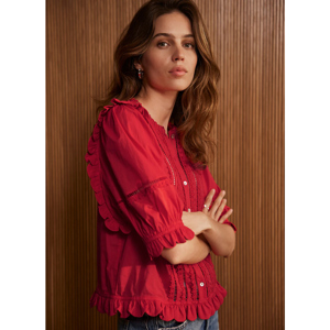 Mint Velvet Red Ruffle Trim Cotton Top